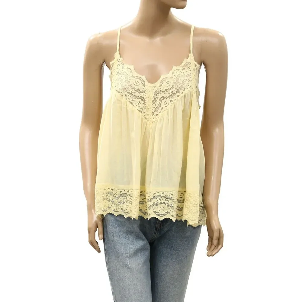 Intimately Free People Fiona Cami Blouse Top Tank Sleeveless Lace Slip M 288581